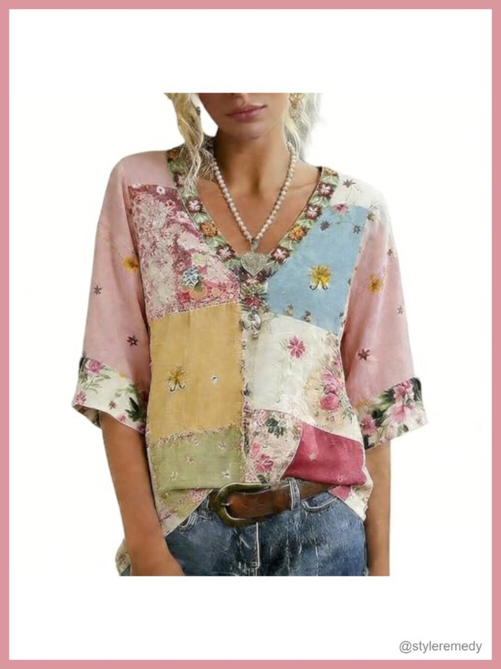 Womens 100% Cotton Floral Embroidered Short Sleeve V-Neck Boho Blouse